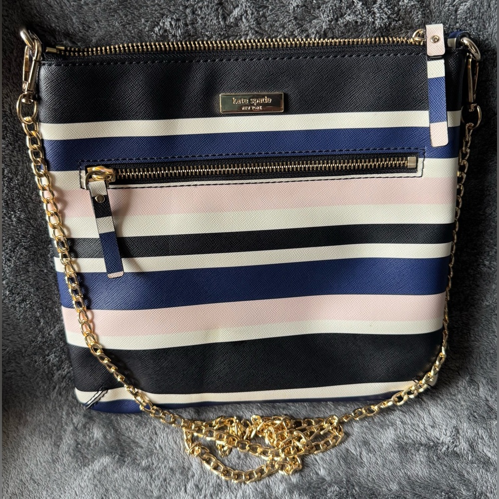 Kate Spade Striped Crossbody Bag - Blue, Pink, Cream w/ Matching Wallet